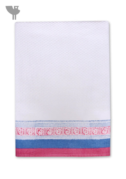 Handloom Cotton Bath Towel With Block Print Border
