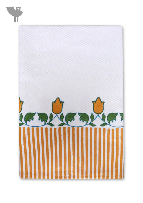 Handloom Cotton Bath Towel With Block Print Border