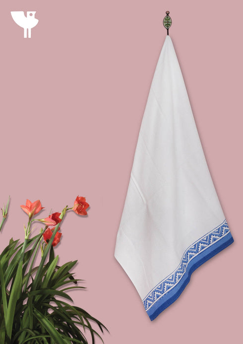 Handloom Cotton Bath Towel With Block Print Border