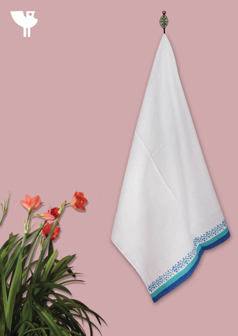 Handloom Cotton Bath Towel With Block Print Border