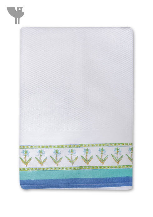 Handloom Cotton Bath Towel With Block Print Border