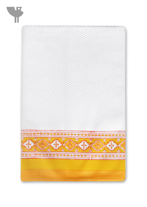 Handloom Cotton Bath Towel With Block Print Border