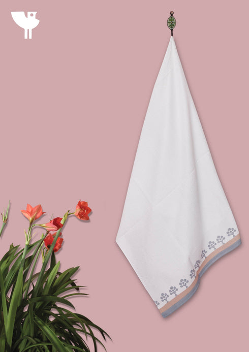 Handloom Cotton Bath Towel With Block Print Border