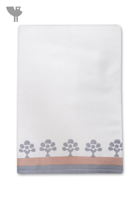 Handloom Cotton Bath Towel With Block Print Border