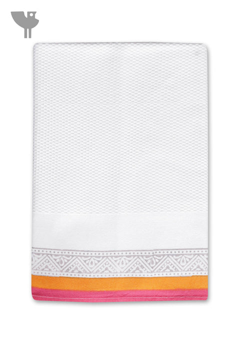 Handloom Cotton Bath Towel With Block Print Border