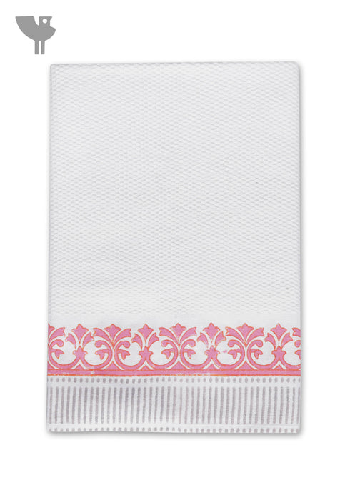 Handloom Cotton Bath Towel With Block Print Border
