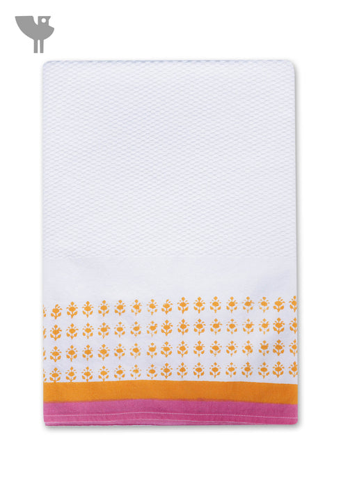 Handloom Cotton Bath Towel With Block Print Border