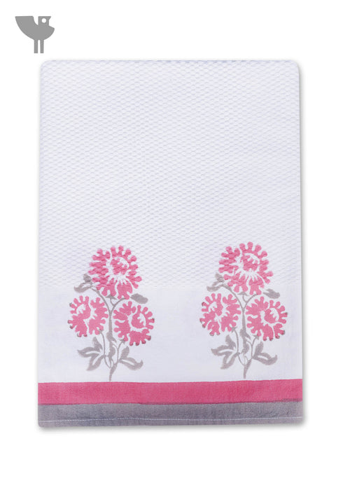Handloom Cotton Bath Towel With Block Print Border