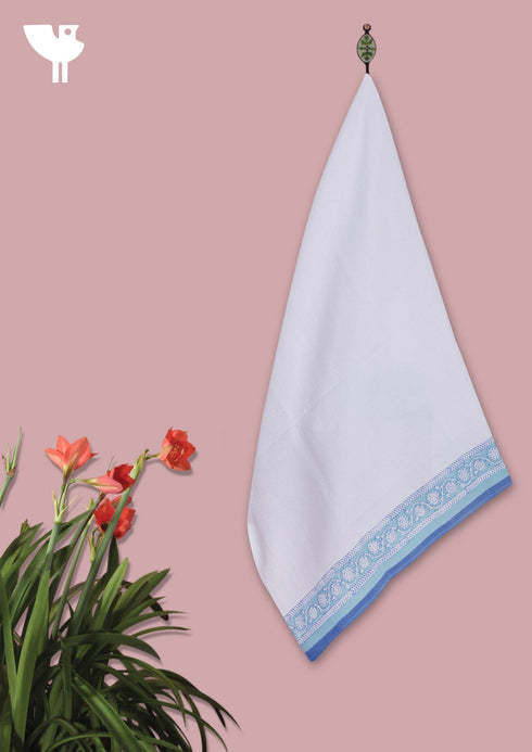 Handloom Cotton Bath Towel With Block Print Border