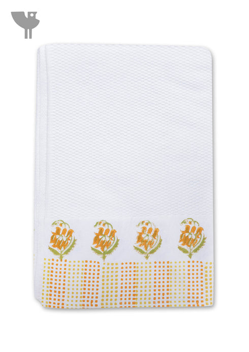 Handloom Cotton Bath Towel With Block Print Border
