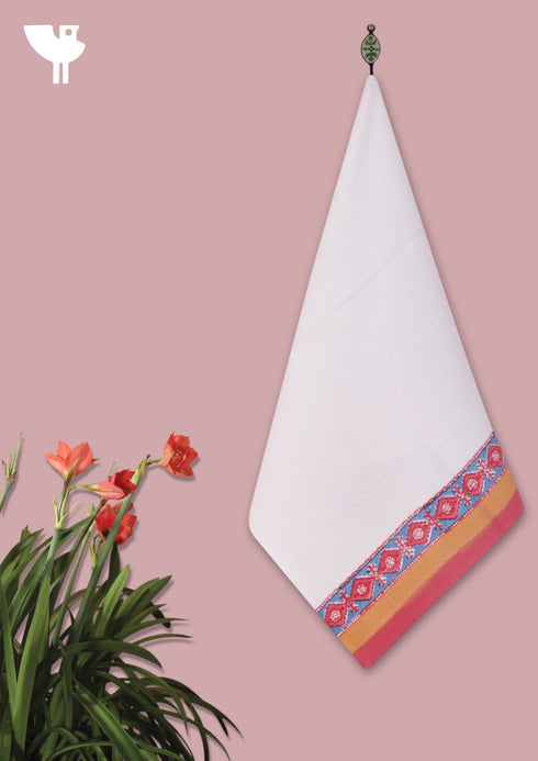 Handloom Cotton Bath Towel With Block Print Border