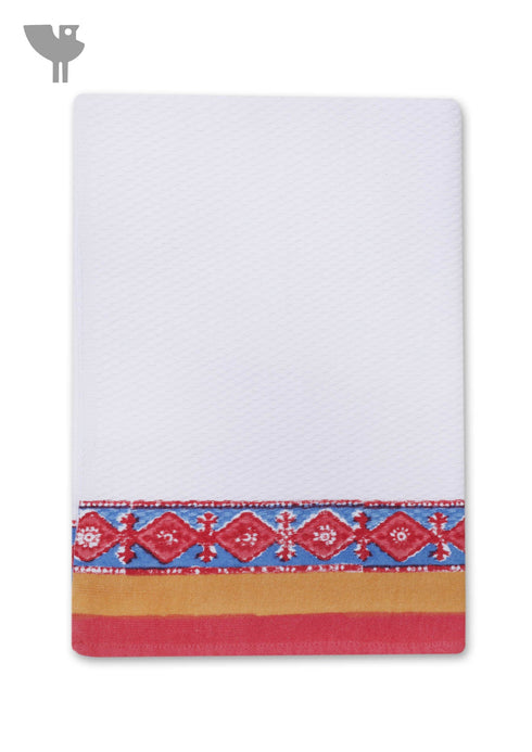 Handloom Cotton Bath Towel With Block Print Border