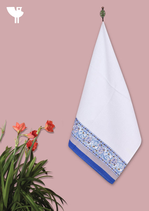 Handloom Cotton Bath Towel With Block Print Border