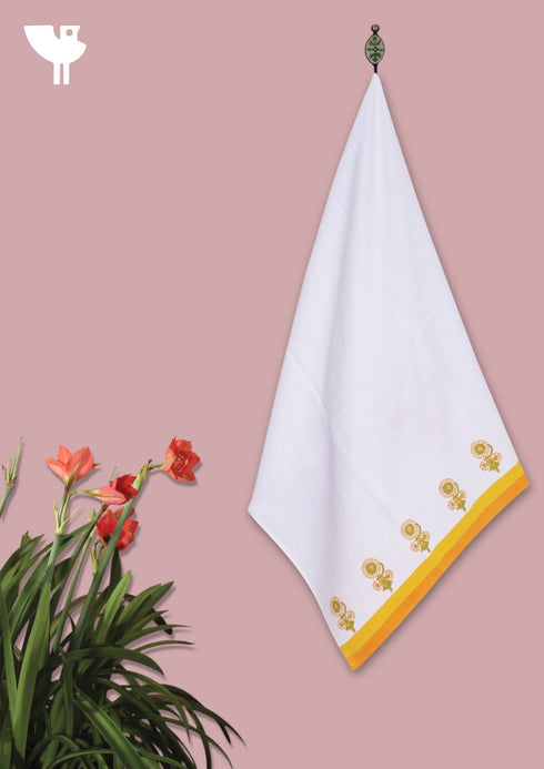 Handloom Cotton Bath Towel With Block Print Border