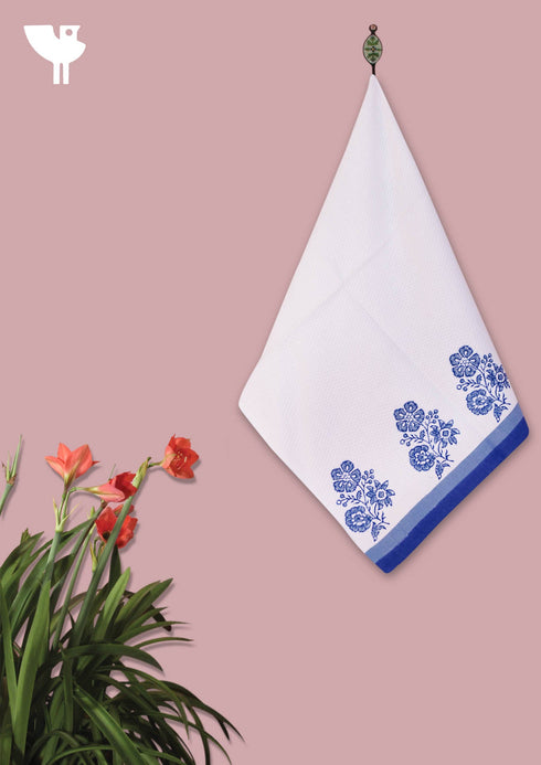 Handloom Cotton Bath Towel With Block Print Border
