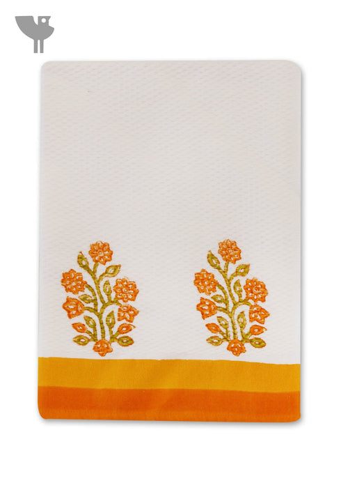 Handloom Cotton Bath Towel With Block Print Border