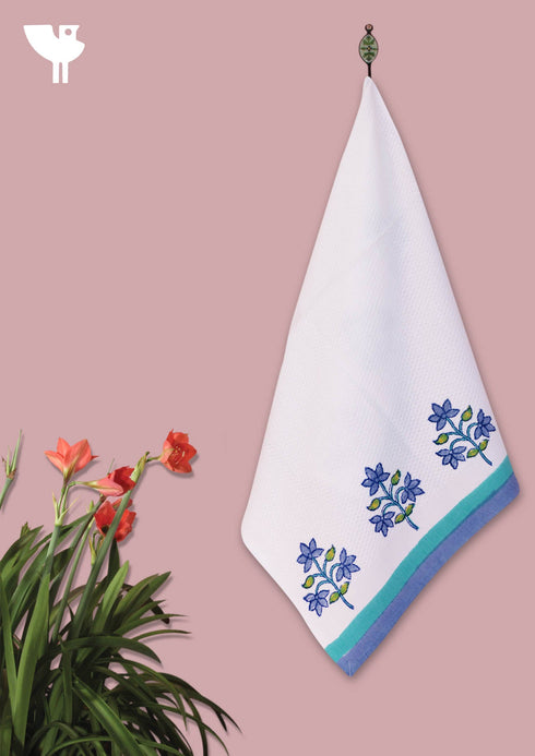 Handloom Cotton Bath Towel With Block Print Border