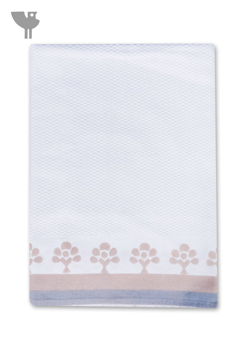 Handloom Cotton Bath Towel With Block Print Border