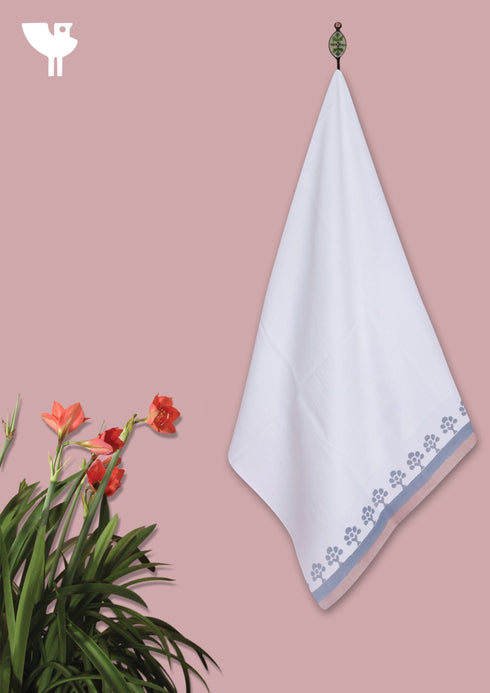 Handloom Cotton Bath Towel With Block Print Border