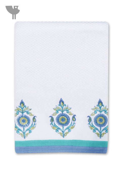 Handloom Cotton Bath Towel With Block Print Border