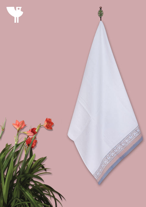 Handloom Cotton Bath Towel With Block Print Border
