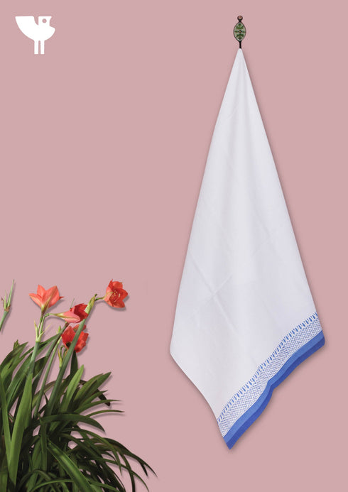 Handloom Cotton Bath Towel With Block Print Border
