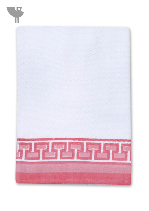 Handloom Cotton BathTowel With Block Print Border