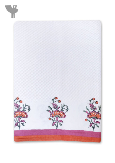 Handloom Cotton Bath Towel With Block Print Border