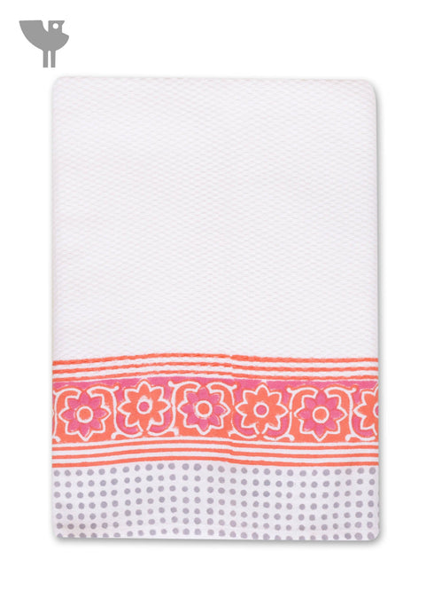 Handloom Cotton Bath Towel With Block Print Border