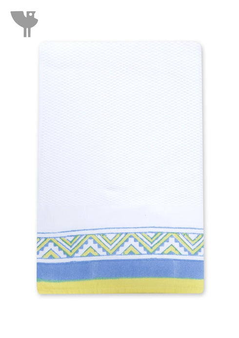 Handloom Cotton Bath Towel With Block Print Border