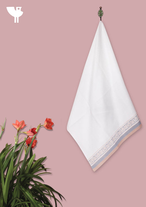 Handloom Cotton Bath Towel With Block Print Border
