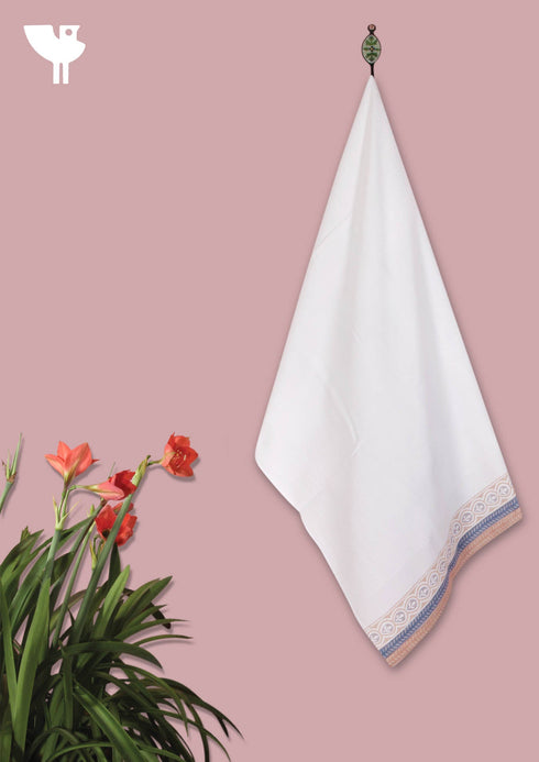 Handloom Cotton Bath Towel With Block Print Border
