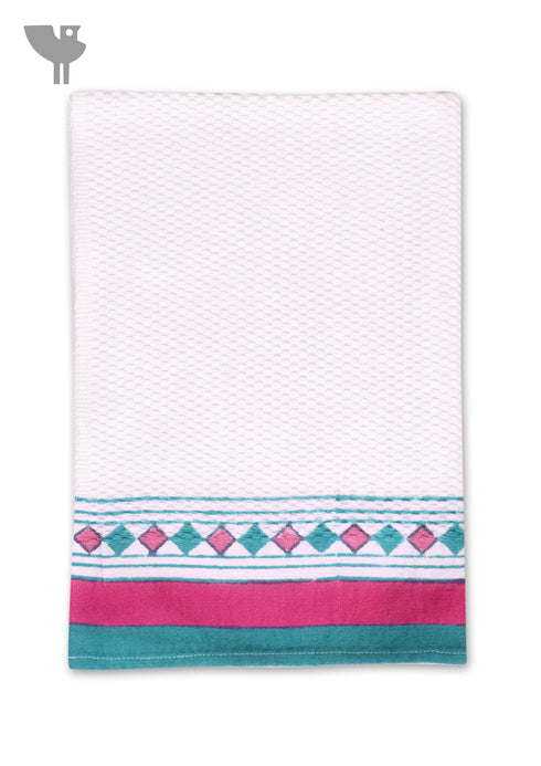 Handloom Cotton Hand Towel With Block Print Border