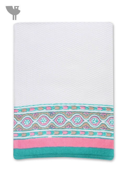 Handloom Cotton Hand Towel With Block Print Border