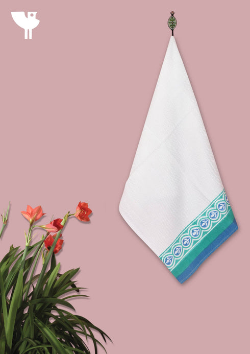 Handloom Cotton Hand Towel With Block Print Border