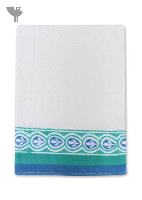 Handloom Cotton Hand Towel With Block Print Border