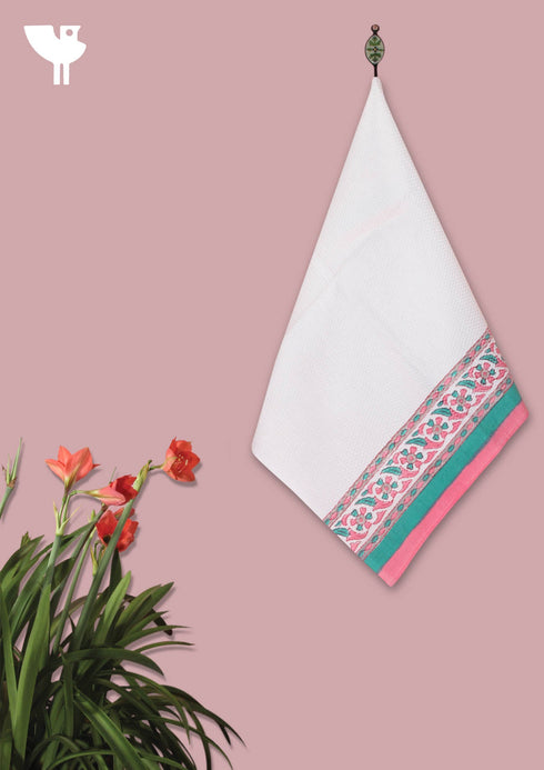 Handloom Cotton Hand Towel With Block Print Border