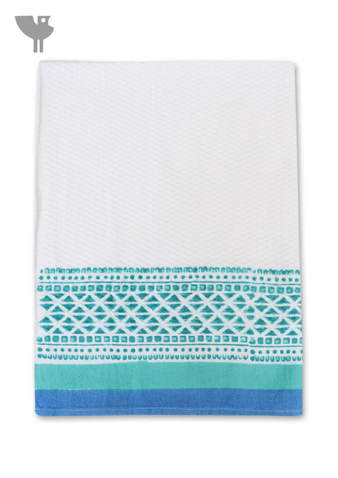 Handloom Cotton Hand Towel With Block Print Border