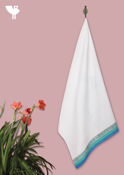 Handloom Cotton Hand Towel With Block Print Border
