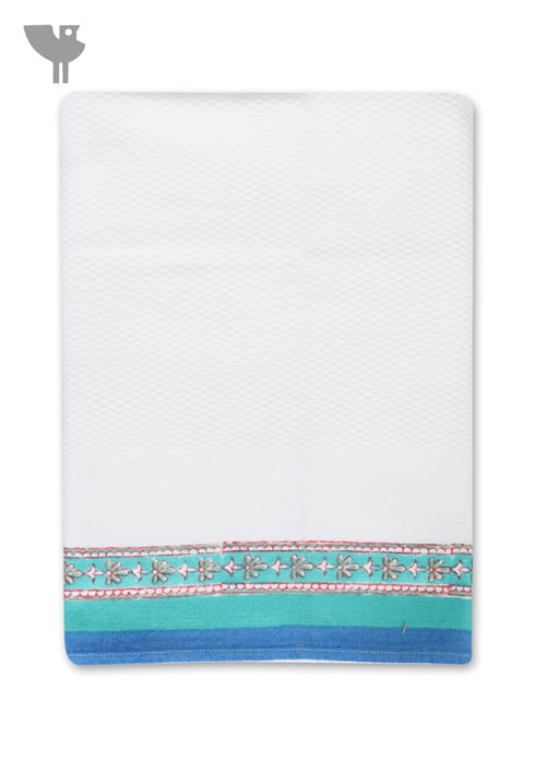 Handloom Cotton Hand Towel With Block Print Border