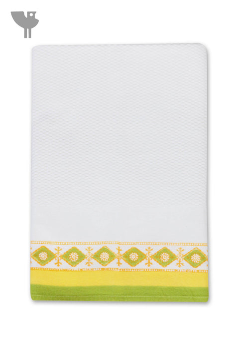 Handloom Cotton Hand Towel With Block Print Border