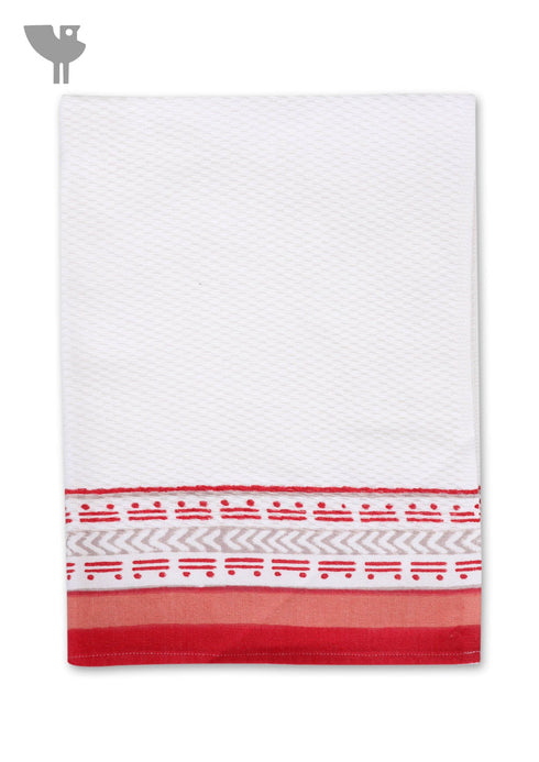 Handloom Cotton Hand Towel With Block Print Border
