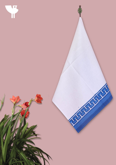 Handloom Cotton Hand Towel With Block Print Border