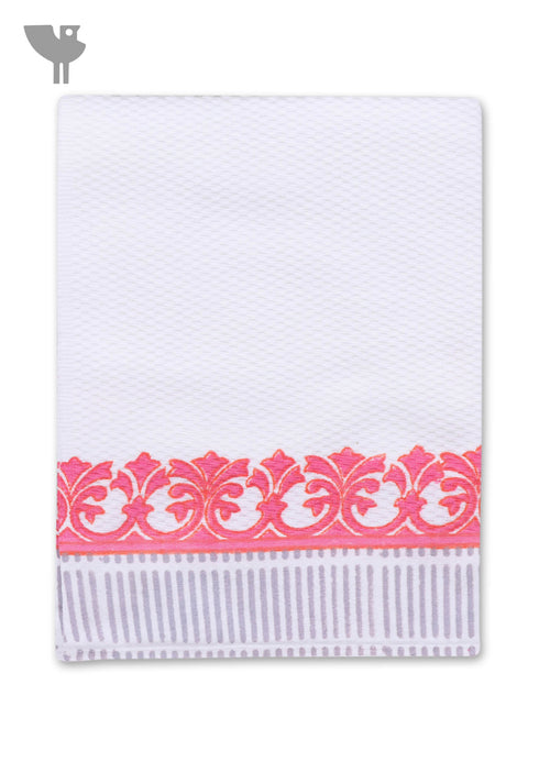 Handloom Cotton Hand Towel With Block Print Border
