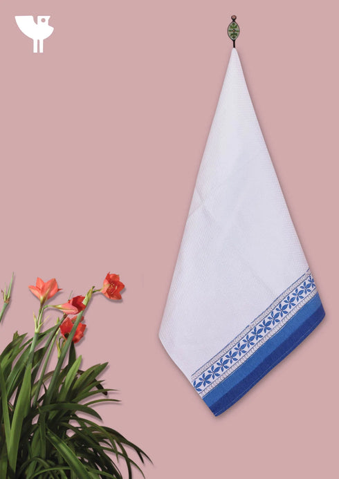 Handloom Cotton Hand Towel With Block Print Border