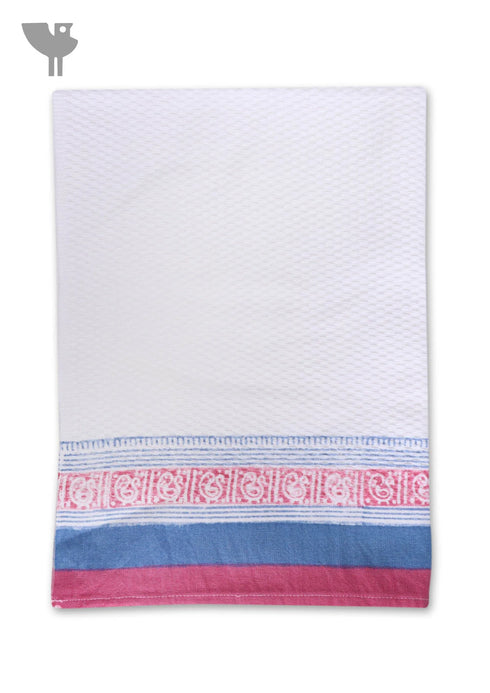 Handloom Cotton Hand Towel With Block Print Border