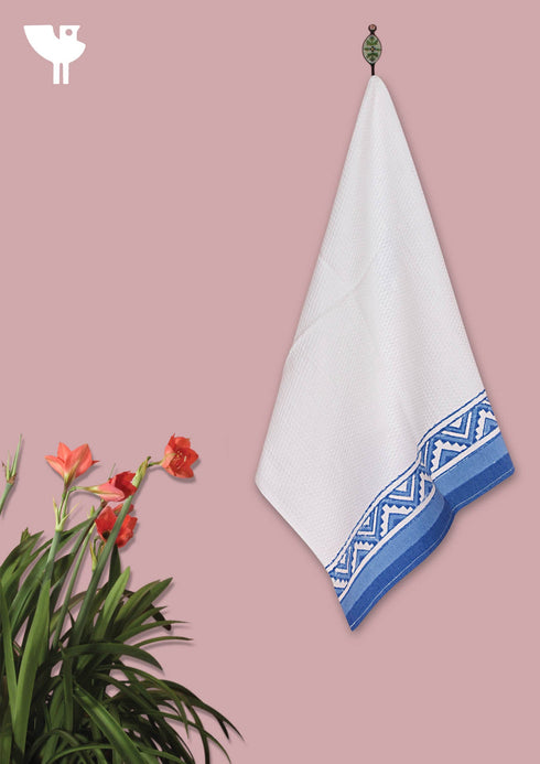 Handloom Cotton Hand Towel With Block Print Border