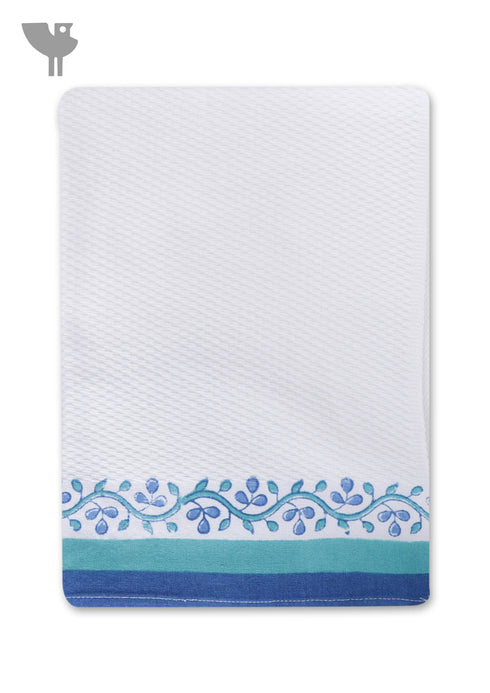 Handloom Cotton Hand Towel With Block Print Border