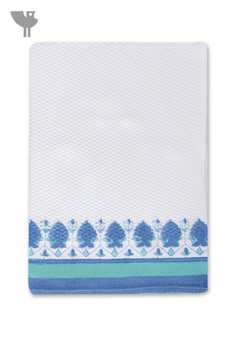 Handloom Cotton Hand Towel With Block Print Border