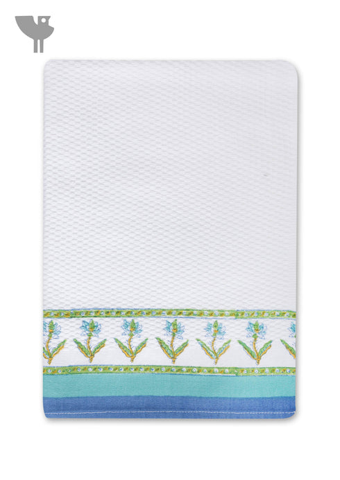 Handloom Cotton Hand Towel With Block Print Border